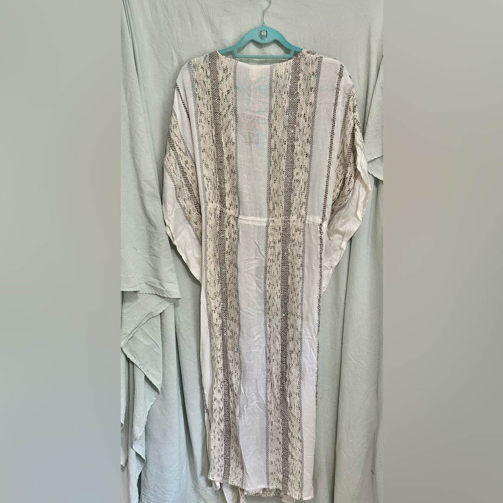 Surf Gypsy White & Silver long Boho kimono, sequin/ bead festival NWT size M - Picture 4 of 4